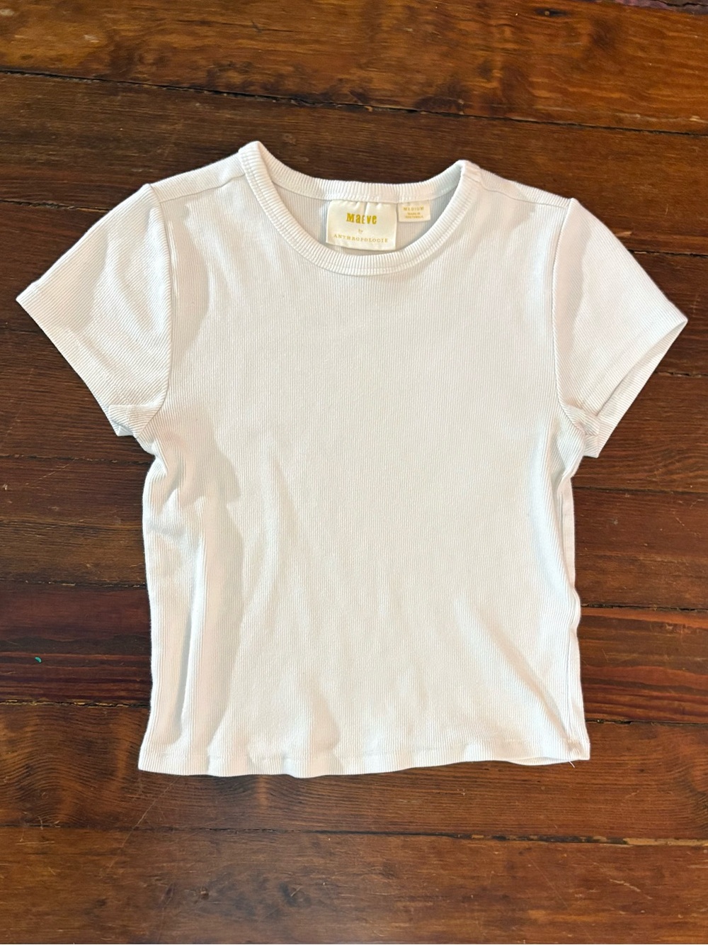 Maeve Anthropologie white cream ribbed short sleeve baby tee shirt size M